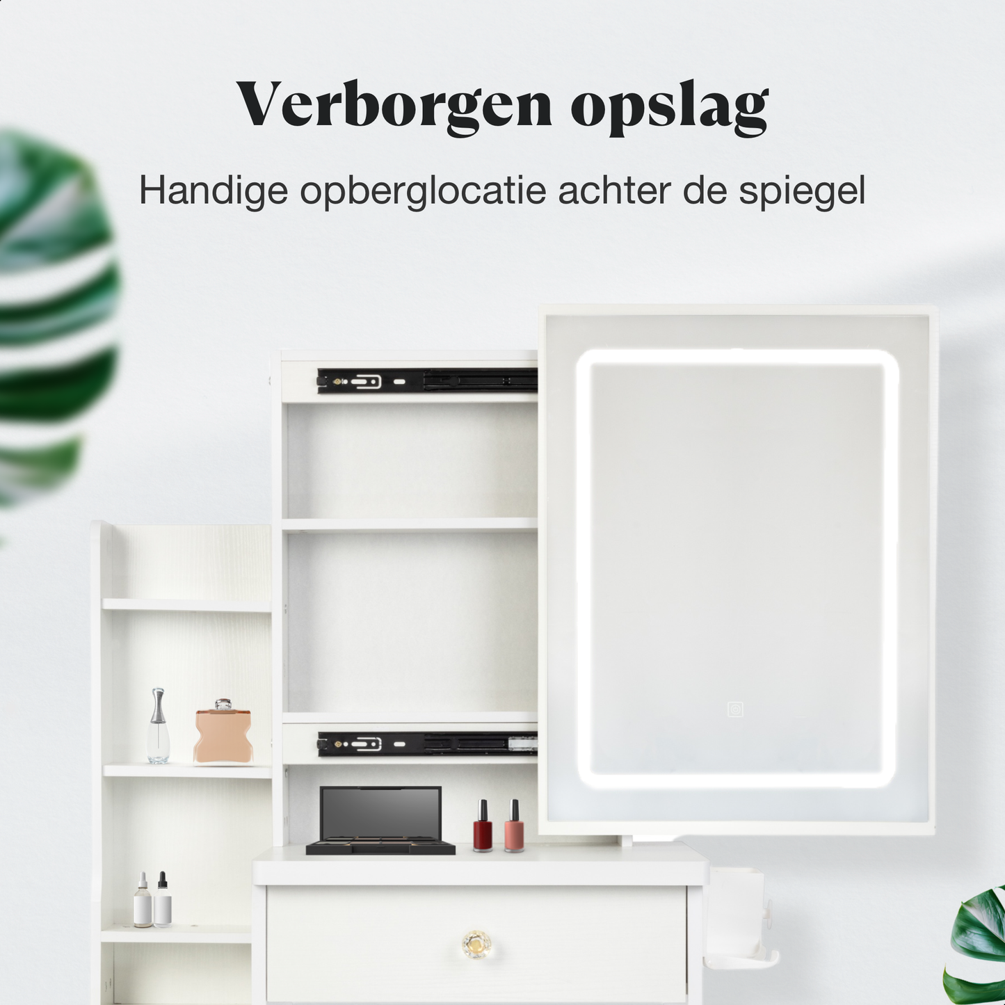 Tutabelle Kaptafel - Met Spiegel en Verlichting - Inclusief Stoel - Wit
