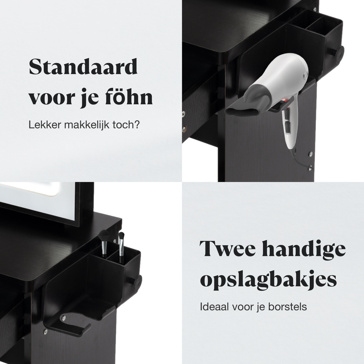 Tutabelle Kaptafel - Met Spiegel en Verlichting - Inclusief Stoel - Zwart