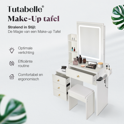 Kaptafel met Spiegel en Verlichting - Wit