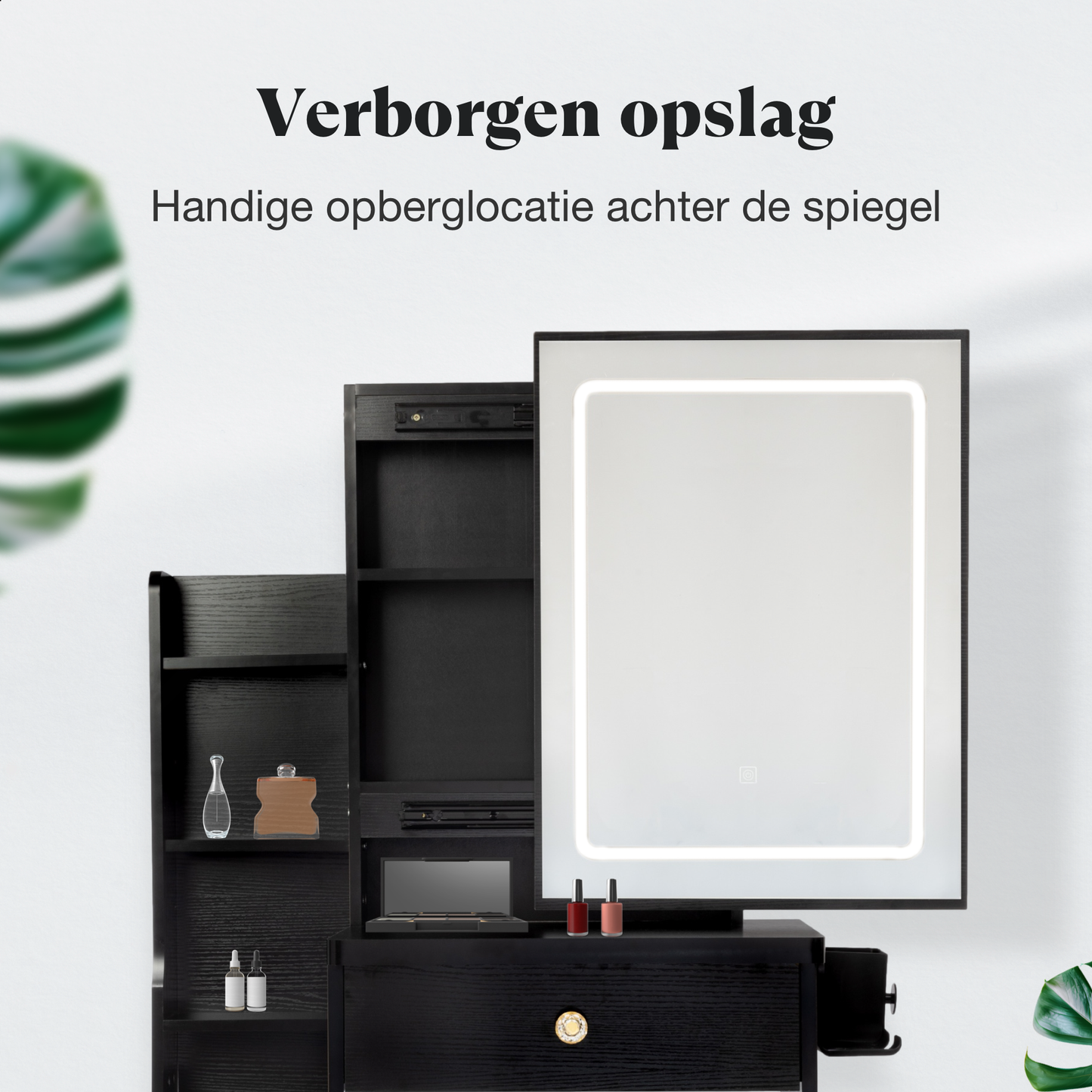 Tutabelle Kaptafel - Met Spiegel en Verlichting - Inclusief Stoel - Zwart