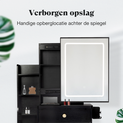 Kaptafel met Spiegel en Verlichting - Zwart