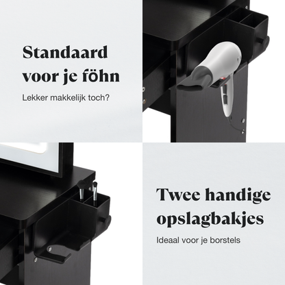 Kaptafel met Spiegel en Verlichting - Zwart