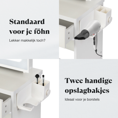 Kaptafel met Spiegel en Verlichting - Wit