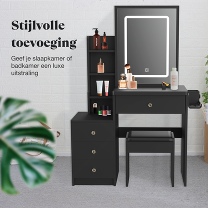 Kaptafel met Spiegel en Verlichting - Zwart