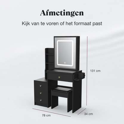 Kaptafel met Spiegel en Verlichting - Zwart