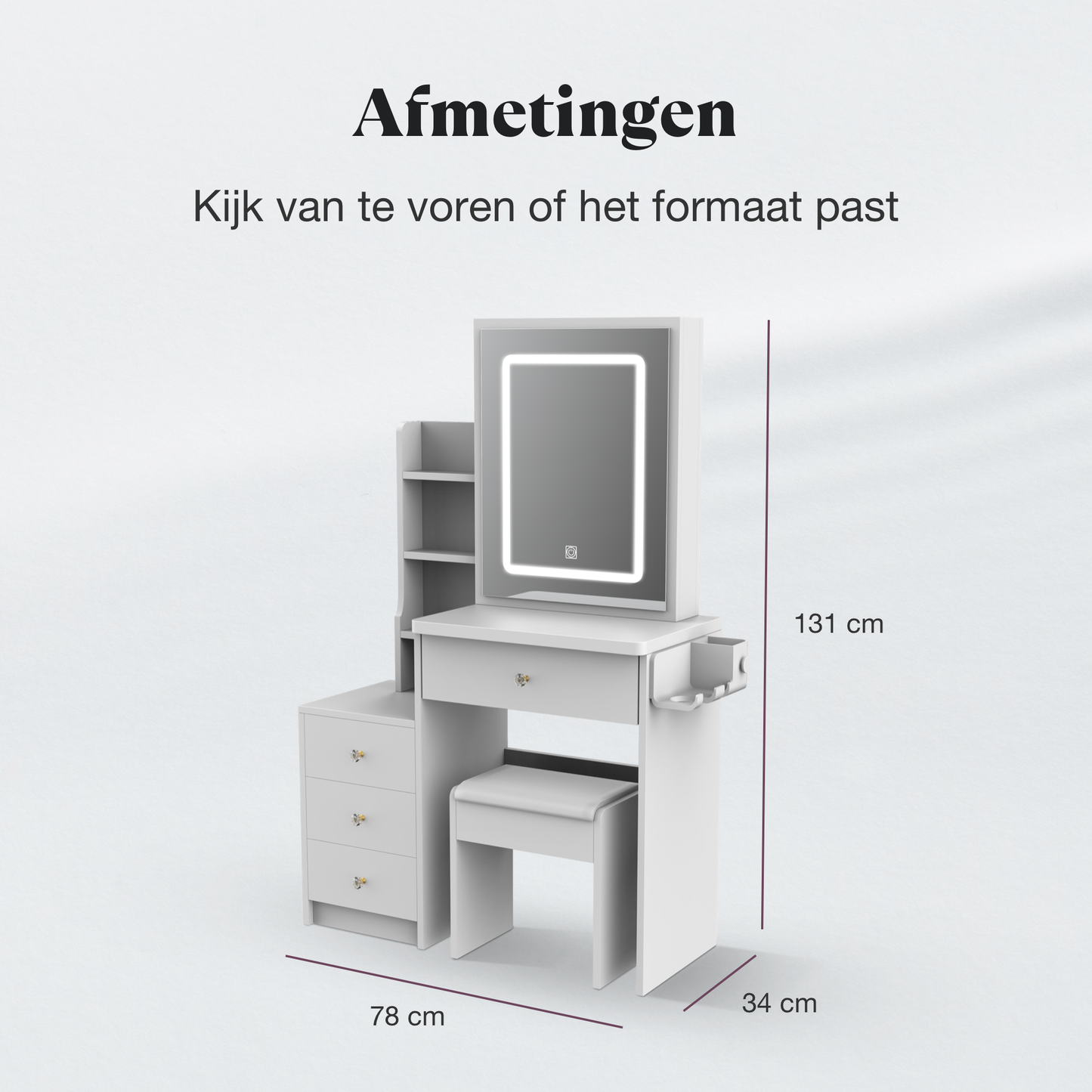 Tutabelle Kaptafel - Met Spiegel en Verlichting - Inclusief Stoel - Wit